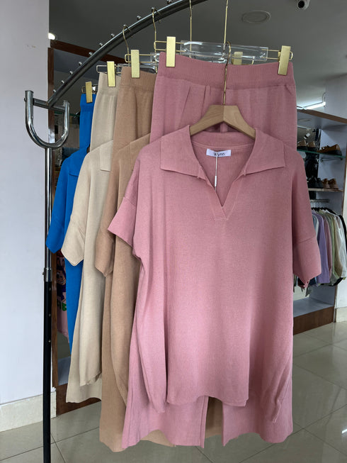 Pollo Collar Short Sleeves Pullover With Trousers Co-Ord Sets